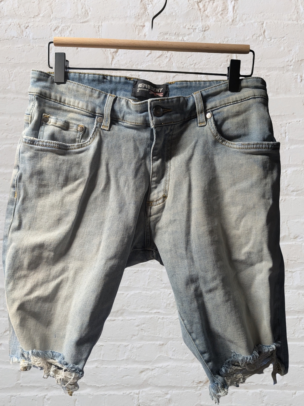 Represent Light Blue Distressed Denim Cut-Off Shorts